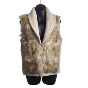 Ann Taylor Women's Taupe Beige Tan Faux Fur Jacket Vest XL Button Up Size Medium